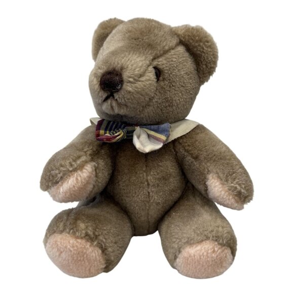 Gund Vintage 1982 Brown Teddy Bear With Collar Bow Plush Toy 6" Soft Collectible - Picture 1 of 7